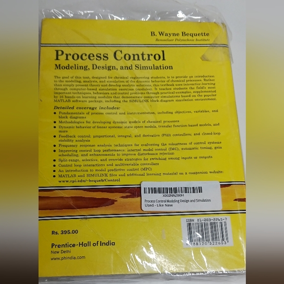 Process Control: Modeling, Design and Simulation by B. Wayne Beguette1st Edition - Picture 3 of 3